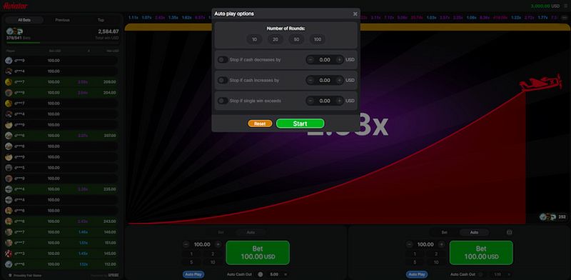 Aviator Crash Game Spribe Screenshot